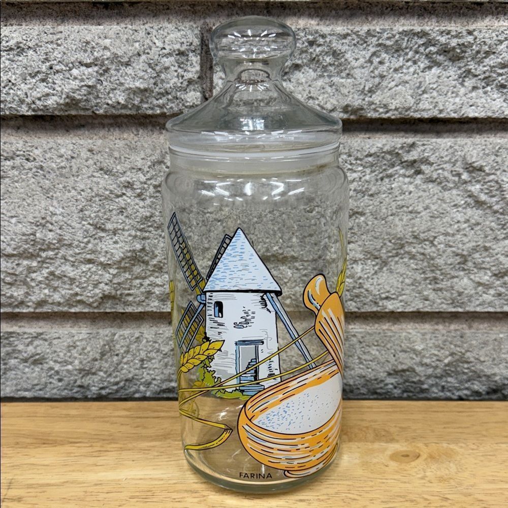Vintage Farina Glass Jar with Lid - Farmhouse Design